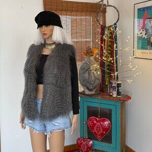 Buttons~Gray/Black Faux Fur Open Front Vest~Size Small
